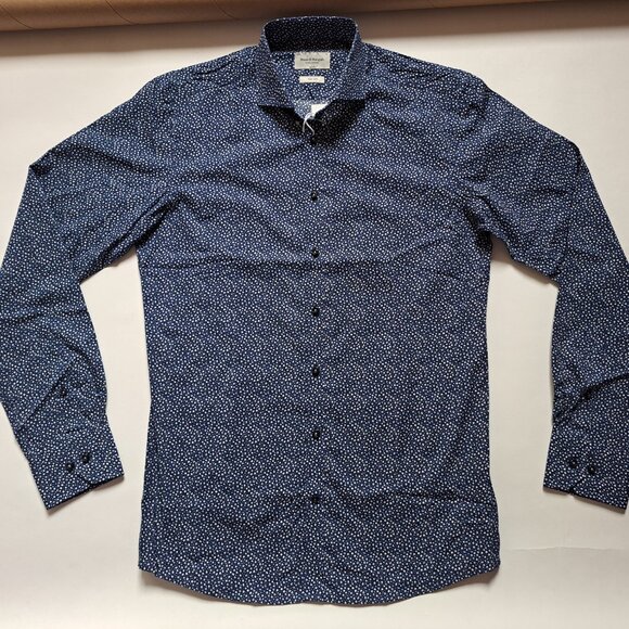 New Bruun & Stengade Men's Slim Fit Floral Button Down Blue Shirt Size 40 - Picture 7 of 16